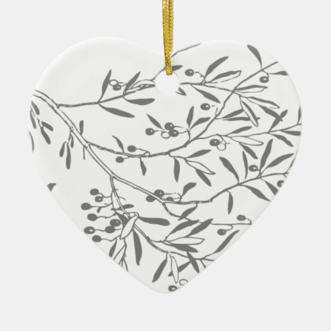 Black and White Olive Branches Ceramic Ornament (Front)