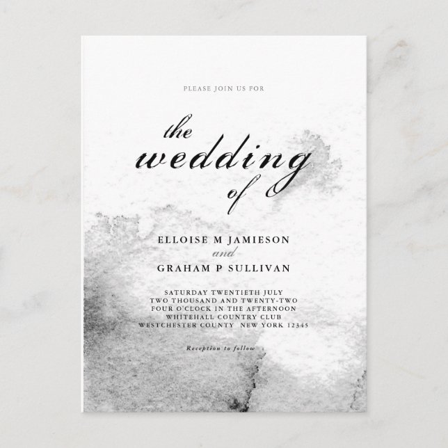Black and White Ombre Calligraphy Wedding Postcard (Front)