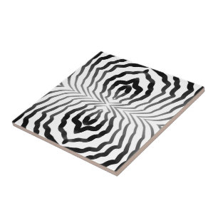 Black And White Ombré Hypnotic Wiggly Stripes Art Ceramic Tile
