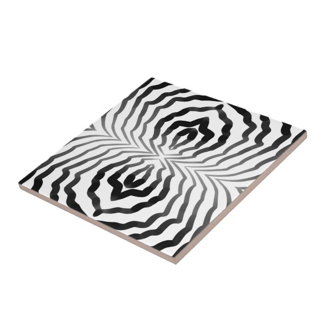Black And White Ombré Hypnotic Wiggly Stripes Art Ceramic Tile (Side)