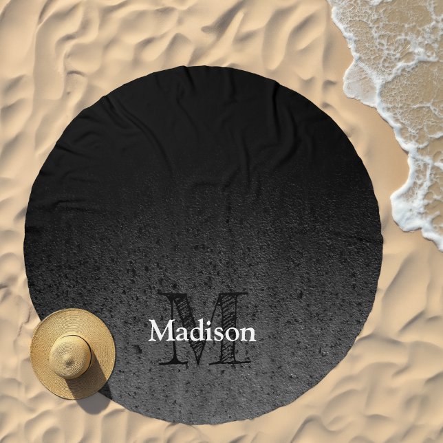 Black and White Ombre Rust Metal Patina Monogram Beach Towel (Beach)