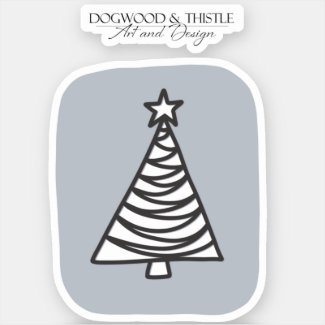 Black and White on Gray Doodle Christmas Tree Sticker