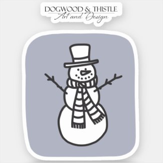 Black and White on Gray Doodle Winter Snowman Sticker
