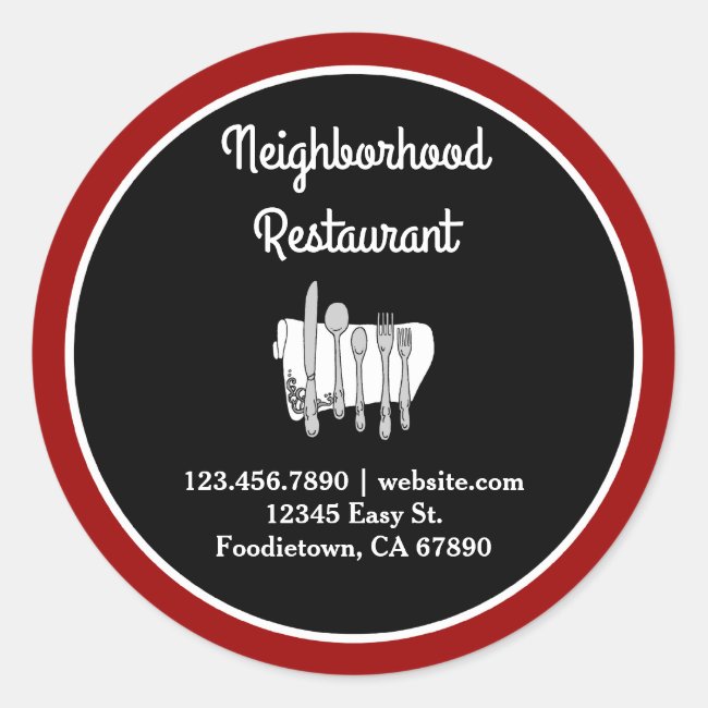 Black and White on Red Custom Restaurant Stickers