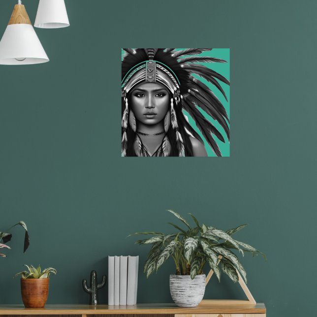 Black and White on Teal Native American Poster (Living Room 1)