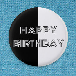 Black and White Op Art Cool Stylish Happy Birthday Button