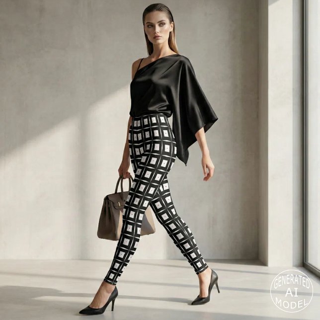 Black and White Op Art Geometric Squares Pattern Leggings (Creator Uploaded)