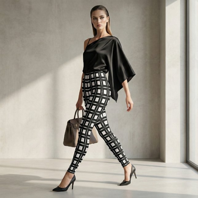 Black and White Op Art Geometric Squares Pattern Leggings (Creator Uploaded)