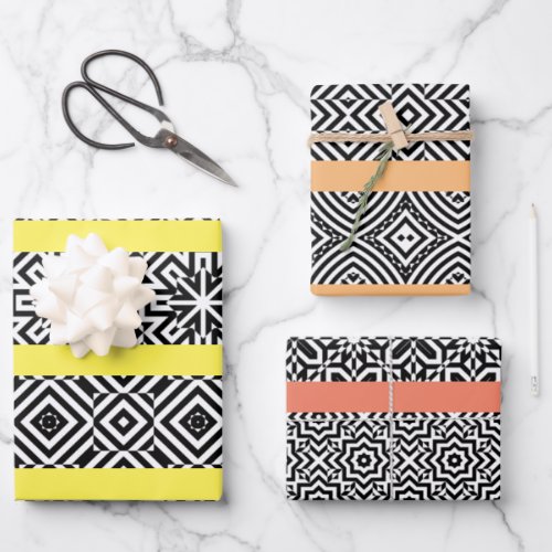 Black And White Op Art Patterned Stripes Wrapping Paper Sheets