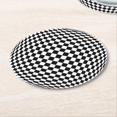 Black and White Op Art Round Paper Coaster