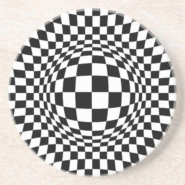 Black and White Op Art Sandstone Coaster (Front)