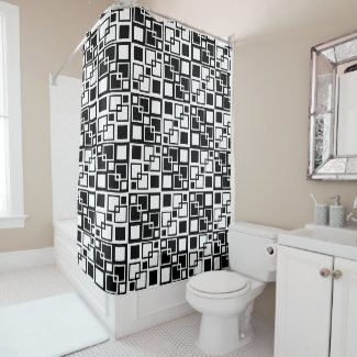 Black and White Op-art Squares Shower Curtain