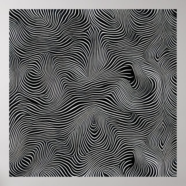 Black and White Op Art Swirl Pattern Poster (Front)