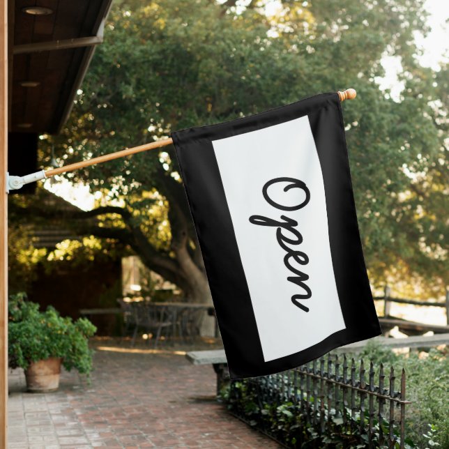 Black and White Open Sign for Business Flag        (In SItu)