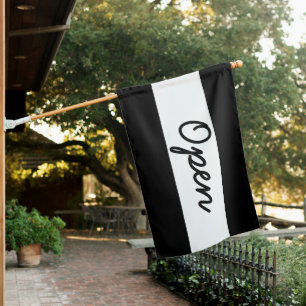Black and White Open Sign for Business Flag       