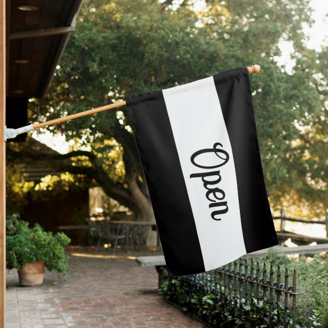 Black and White Open Sign for Business Flag (In SItu)