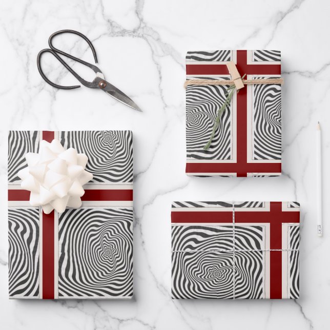 Black And White Optic Vortex Swirl Wrapping Paper Sheets (Front)