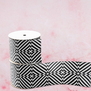 Black and White Optical Illusion Mosaic Pattern Grosgrain Ribbon