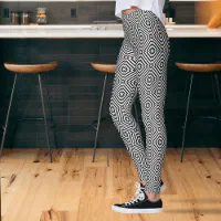 Black and White Optical Illusion Mosaic Pattern Leggings