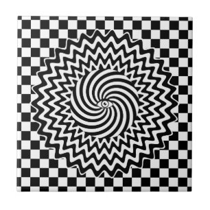 Black and White Optical Illusion psychedelic Ceramic Tile