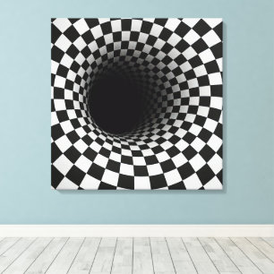 Black and White Optical Illusion Tunnel Canvas Print