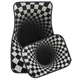 Black and White Optical Illusion Tunnel Car Floor Mat