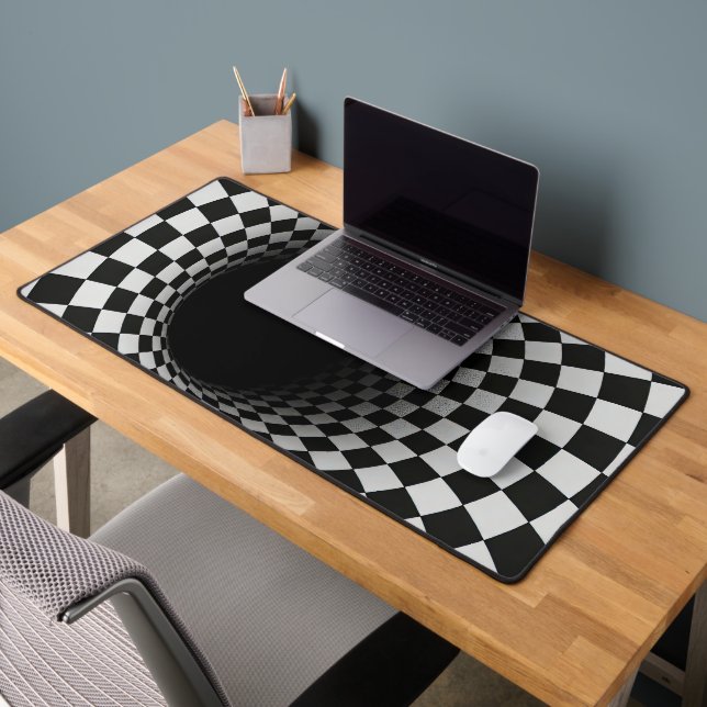 Black and White Optical Illusion Tunnel Desk Mat (Office 2)