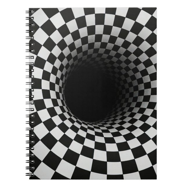 Black and White Optical Illusion Tunnel Notebook (Front)