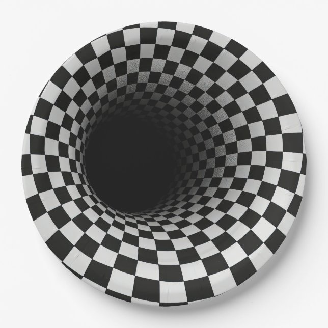 Black and White Optical Illusion Tunnel Paper Plates (Front)