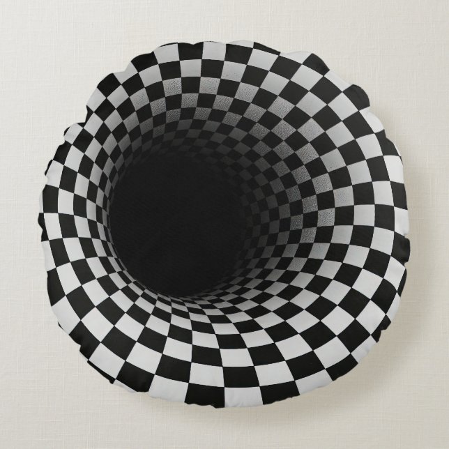 Black and White Optical Illusion Tunnel Round Pillow (Front)