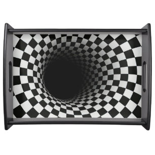 Black and White Optical Illusion Tunnel Serving Tray