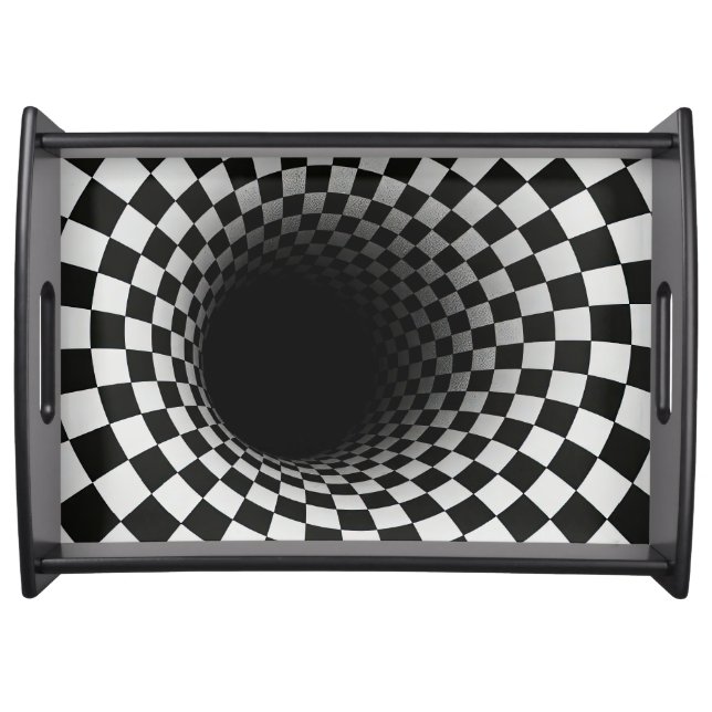 Black and White Optical Illusion Tunnel Serving Tray (Front)