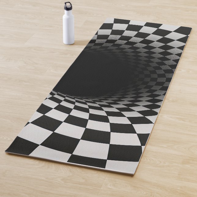 Black and White Optical Illusion Tunnel Yoga Mat (In Situ)