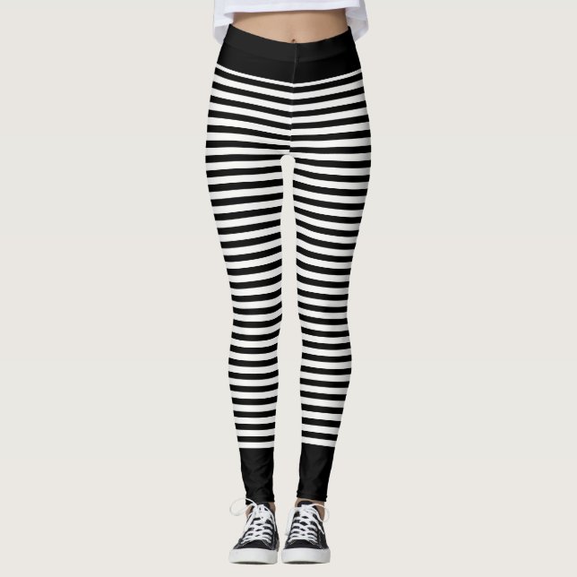 Black and White or Custom Color Striped Leggings (Front)
