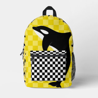 Black And White Orca Killer Whale Check Printed Backpack