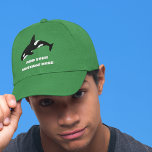 Black and White Orca, Killer Whale Custom Message Hat<br><div class="desc">Add a clever slogan,  a name or the title of your special event to create your own personalized baseball cap. This hat features an illustration of an orca or killer whale in black and white with your text below in bold white lettering.</div>