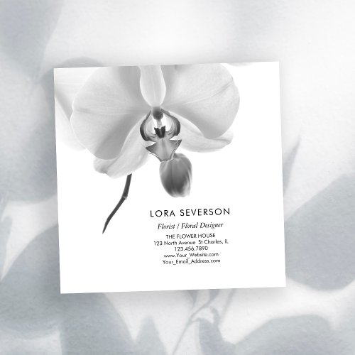 Black and White Orchid Flower Florist Square Business Card