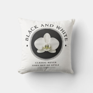 black and white orchid throw pillow