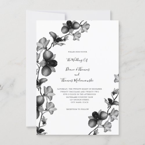 Black and White Orchid Wedding Invitation