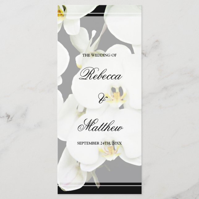Black and White Orchid Wedding Program (Front)
