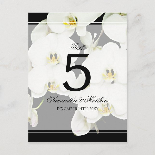 Black and White Orchid Wedding Table Number (Front)