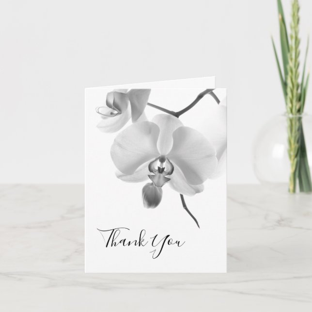 Black and White Orchids Bridesmaid Thank You Card (Front)