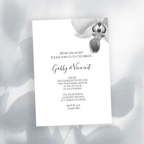Black and White Orchids Engagement Party Invitation