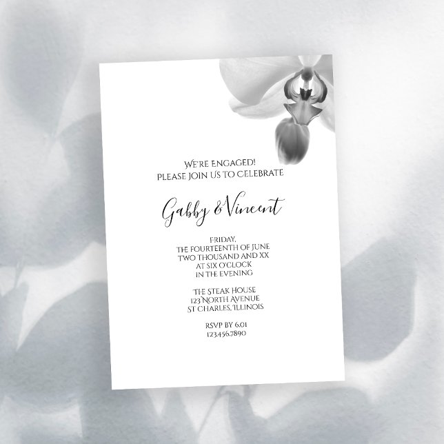 Black and White Orchids Engagement Party Invitation (Set an elegant tone to celebrate your Engagement)