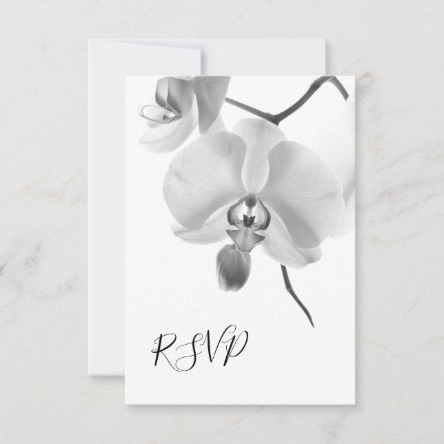 Black and White Orchids Floral Wedding RSVP (Front)