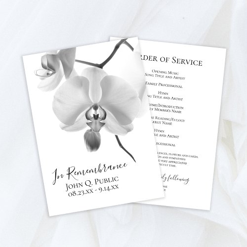 Black and White Orchids on Stem Funeral Service Program