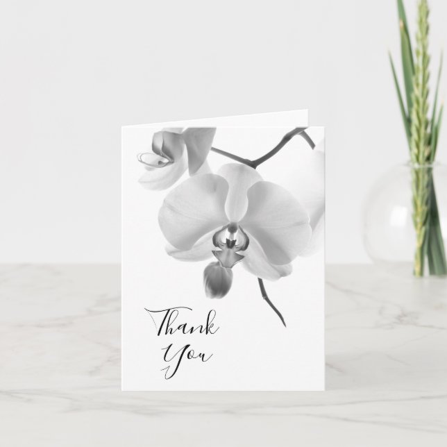 Black and White Orchids Thank You Card (Front)