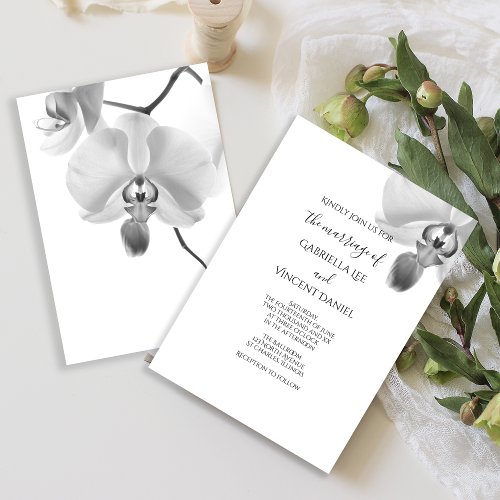 Black and White Orchids Wedding Invitation