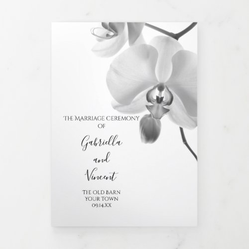 Black and White Orchids Wedding Tri_Fold Program