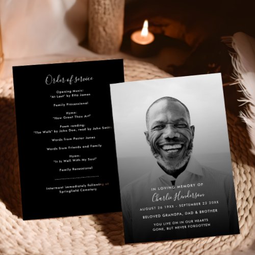 Black and White Order of Service Photo Memorial
